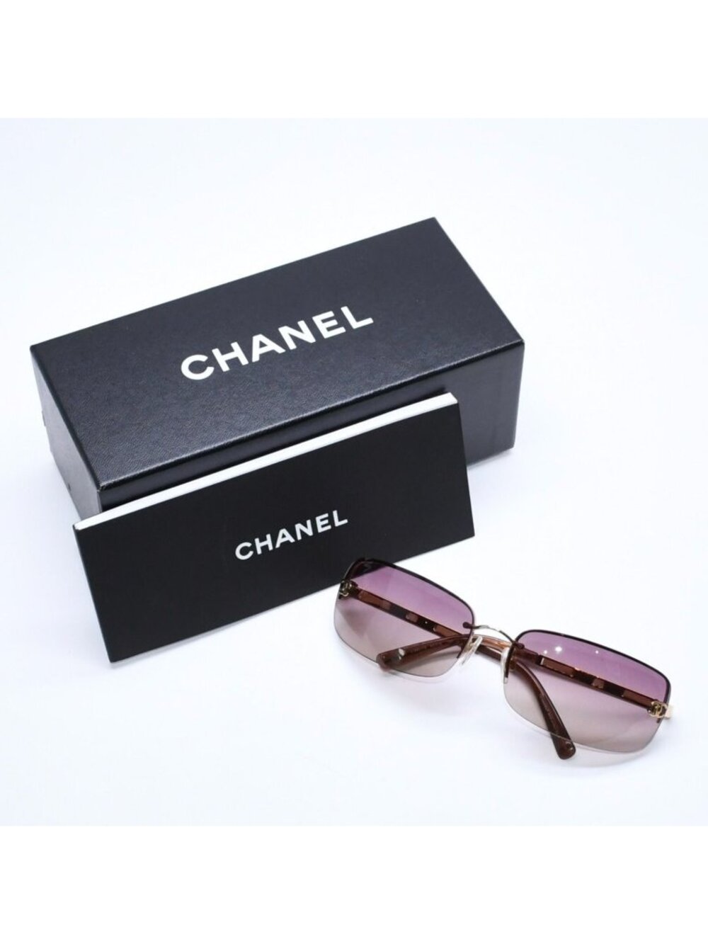 Chanel Half Rim Sunglasses CC Logo Brown Gold Eyewear